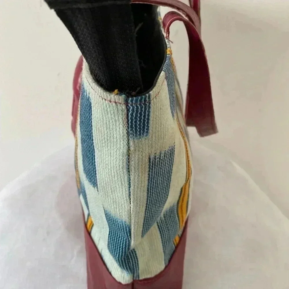 Handmade cloth leather satchel handbag